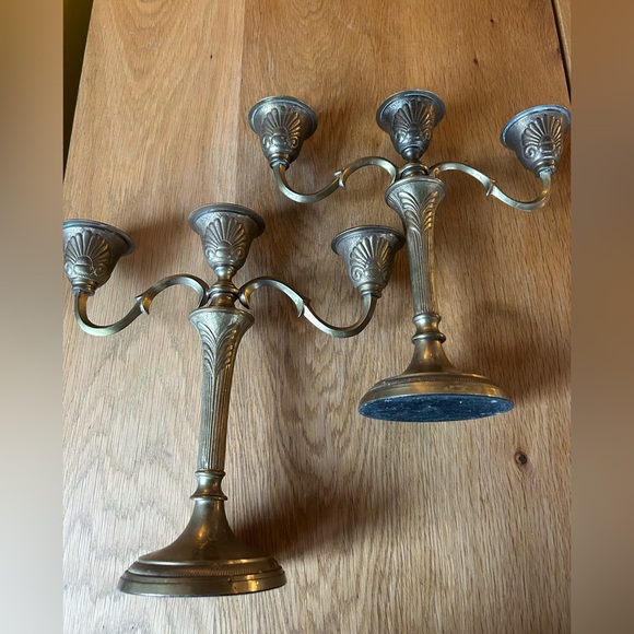 Vintage Brass Art Nouveau Style Candelabra Set 2 - Picture 14 of 16